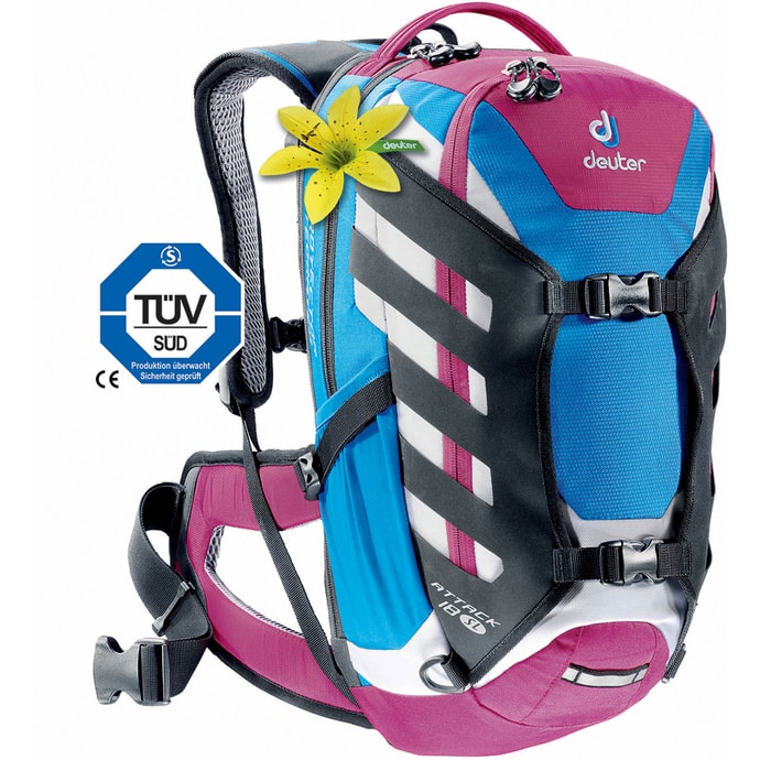 DEUTER Attack 18 SL ocean/magenta - dámský cyklistický batoh s chráničem páteře