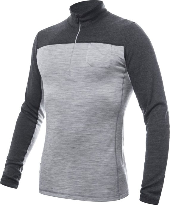 SENSOR MERINO BOLD pánské triko dl.rukáv zip cool gray/anthracite