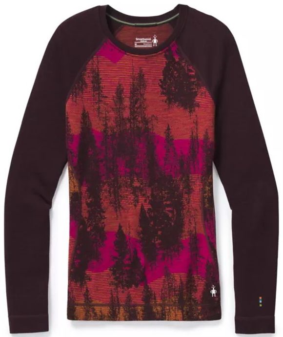 SMARTWOOL W MERINO 250 BASELAYER PATTERN CREW, woodsmoke forest scape