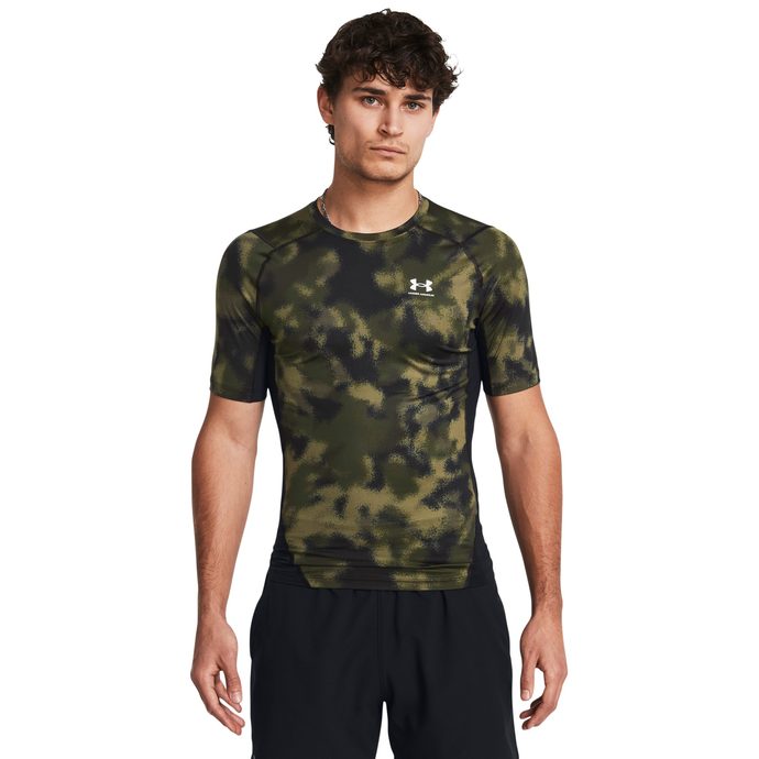 UNDER ARMOUR HG Armour Printed SS, Marine OD Green / White