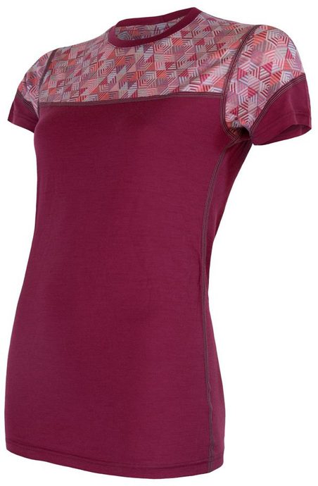 SENSOR MERINO IMPRESS women's shirt neck sleeve lilla/pattern
