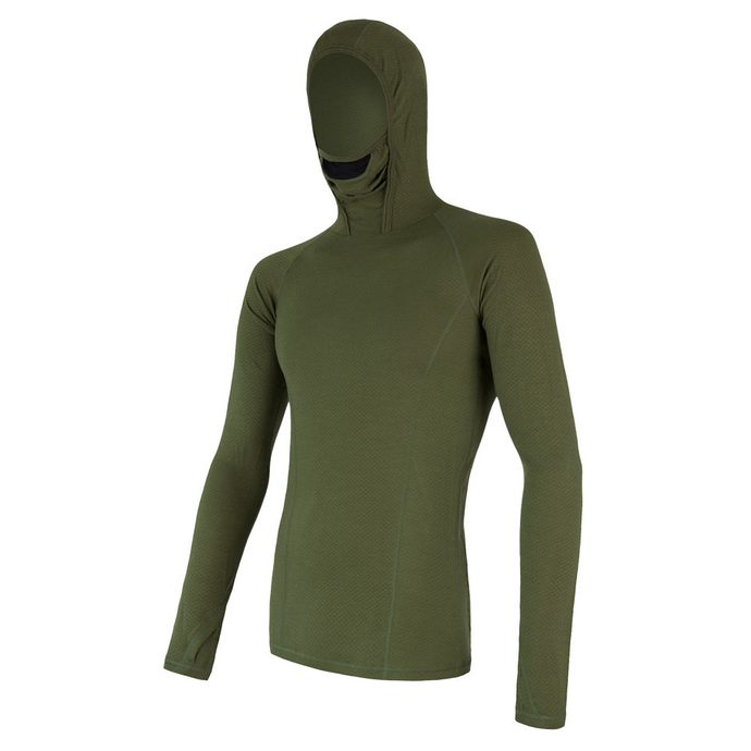 SENSOR MERINO DF men's long shirt. sleeve with hood safari