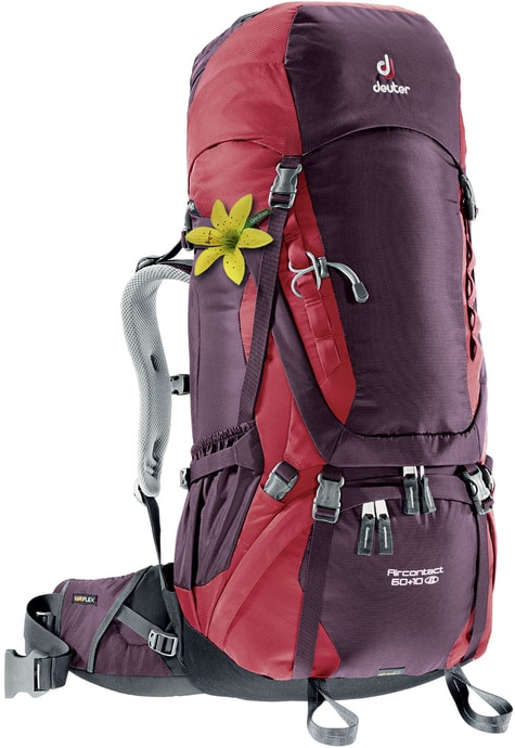 DEUTER Aircontact 60 + 10 SL aubergine-cranberry - turistický batoh