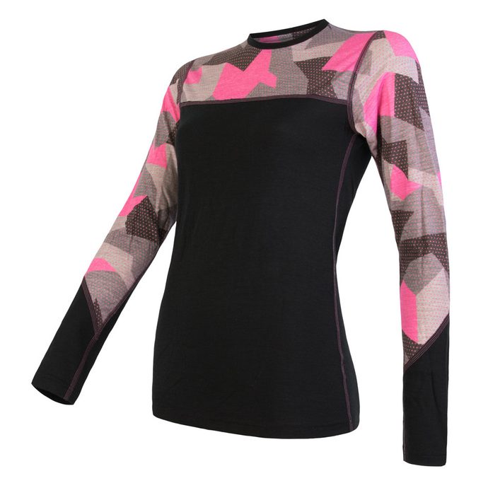 SENSOR MERINO IMPRESS ladies long sleeve shirt black/pink camo