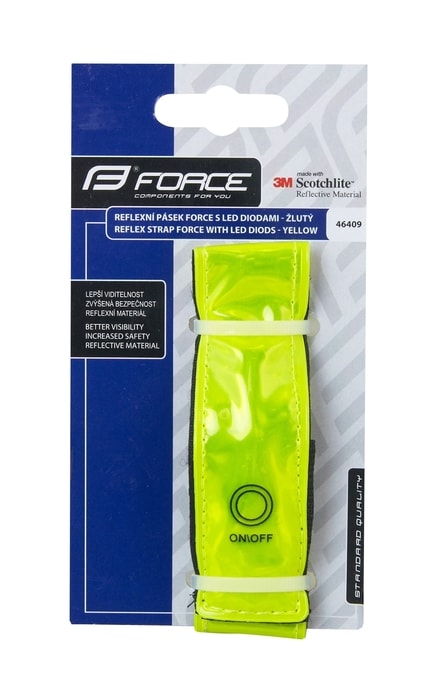 FORCE pásek reflex FORCE s LED diodami 42 cm, žlutý