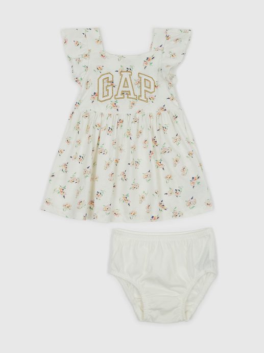 GAP 600836-00 Baby květované šaty s logem Bílá