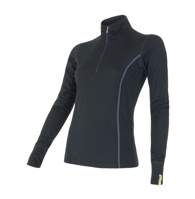 SENSOR MERINO ACTIVE women's long sleeve T-shirt stand-up zipper black