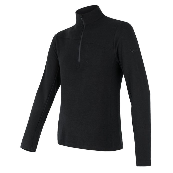 SENSOR MERINO EXTREME men's long sleeve zipped shirt black