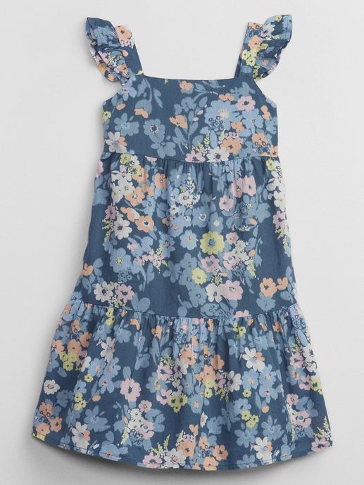 GAP 607285-00 Dětské květované midi šaty Modrá