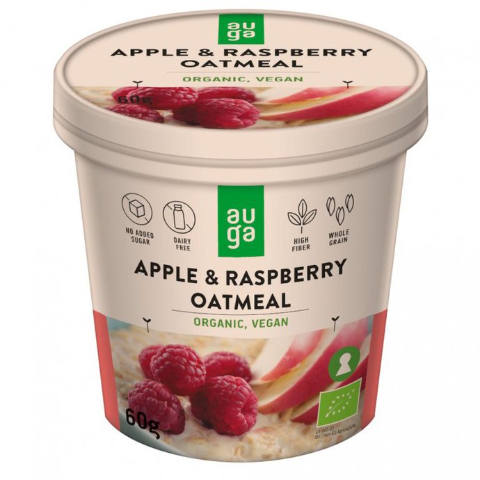 AUGA Organic Whole Grain Oat Porridge with Apple and Raspberries 60g