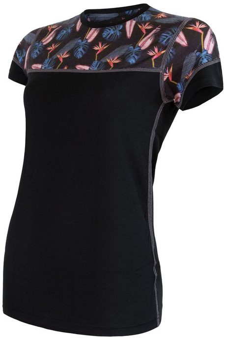 SENSOR MERINO IMPRESS women's shirt neck sleeve black/floral