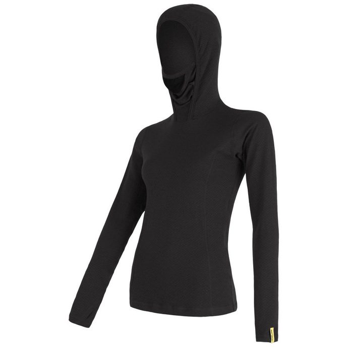 SENSOR MERINO DF ladies long sleeve shirt with hood black