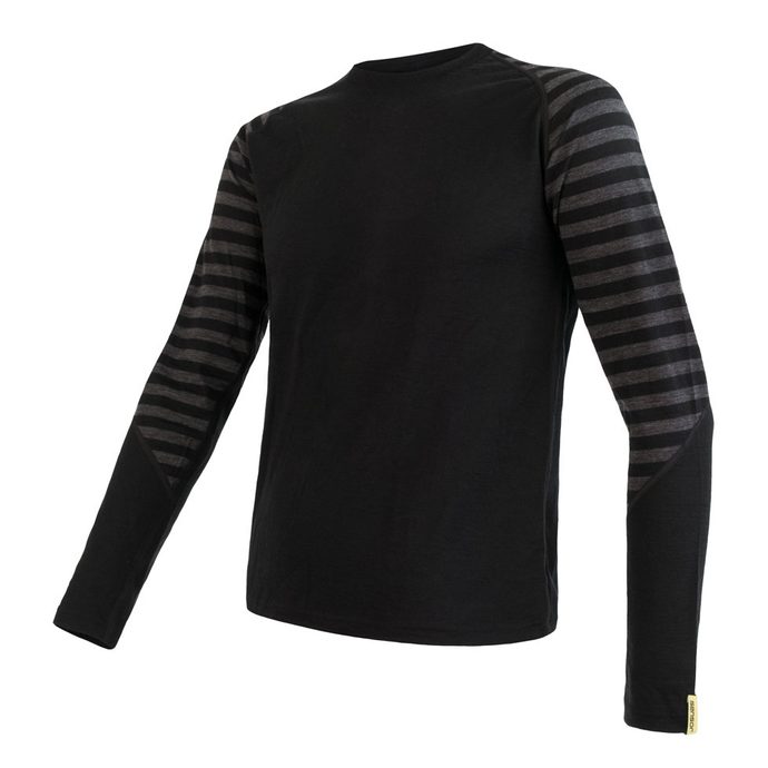 SENSOR MERINO ACTIVE men's long sleeve shirt black/dark grey stripes