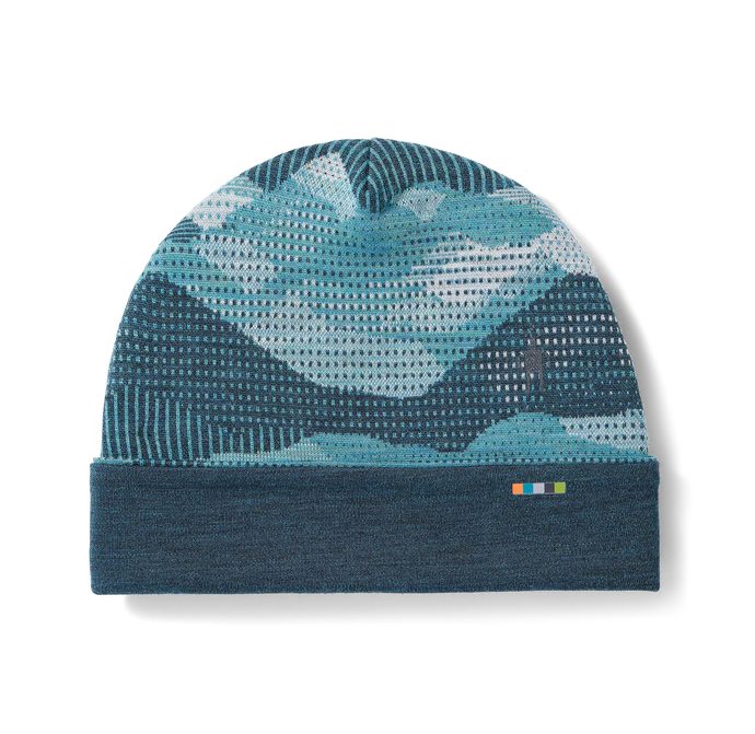SMARTWOOL THERMAL MERINO REVERSIBLE CUFFED BEANIE, twilight blue mtn scape