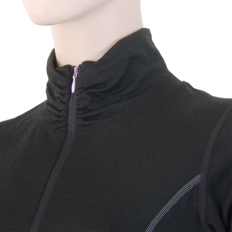 SENSOR MERINO ACTIVE dámské triko dl.rukáv stoják zip černá