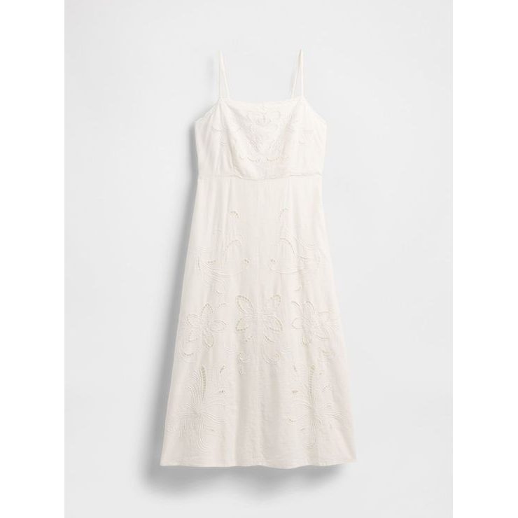 GAP 777579-00 Lněné maxi šaty Bílá