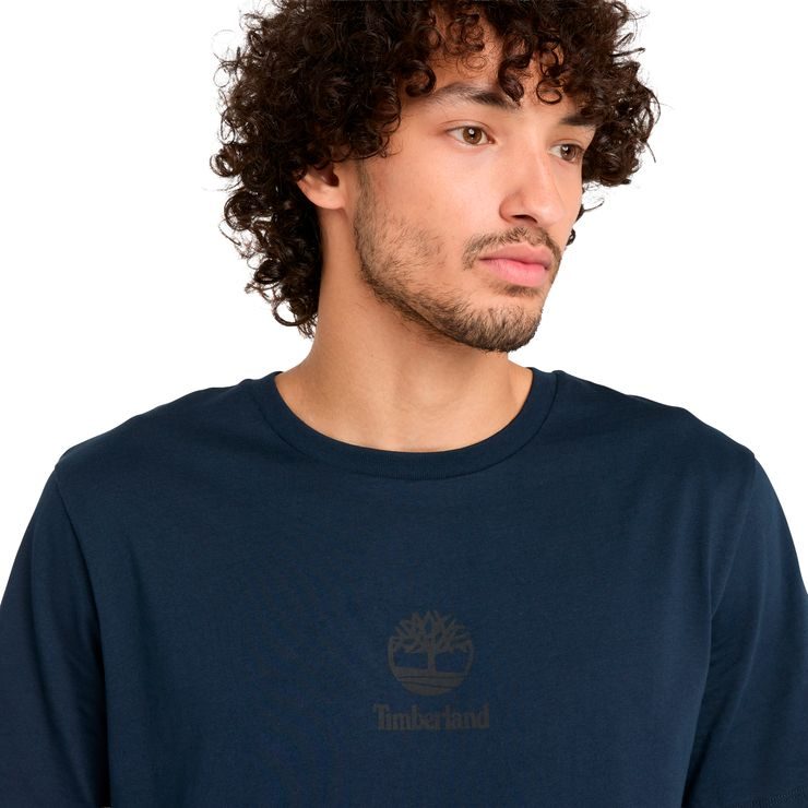 TIMBERLAND Print Stack Logo Short Sleeve Tee Dark Sapphire
