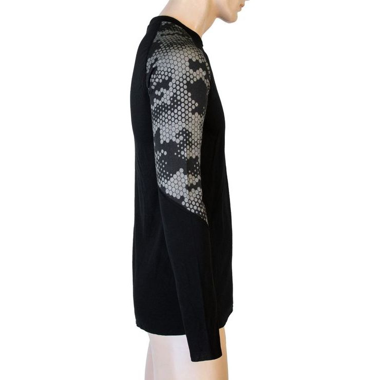 SENSOR MERINO IMPRESS pánské triko dl. rukáv černá/honeycomb