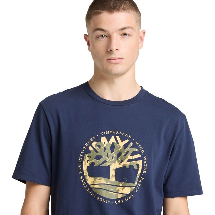 TIMBERLAND Tree Logo Lake House Graphic Tee Peacoat