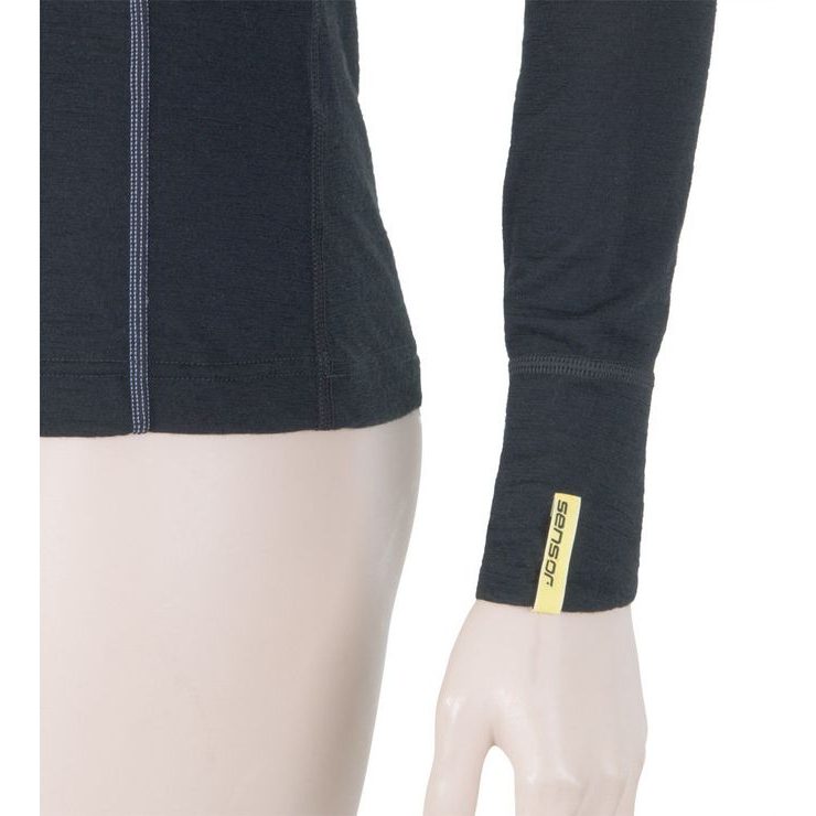SENSOR MERINO ACTIVE dámské triko dl.rukáv stoják zip černá