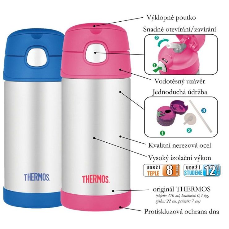THERMOS Dětská termoska s brčkem 355 ml modrá