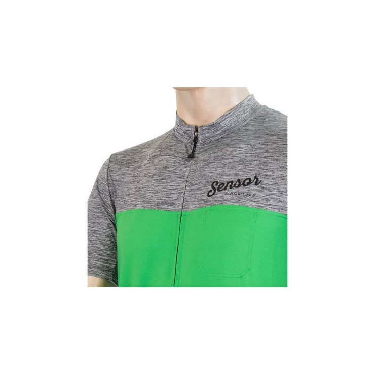 SENSOR CYKLO MOTION pánský dres kr.rukáv celozip, šedá/zelená