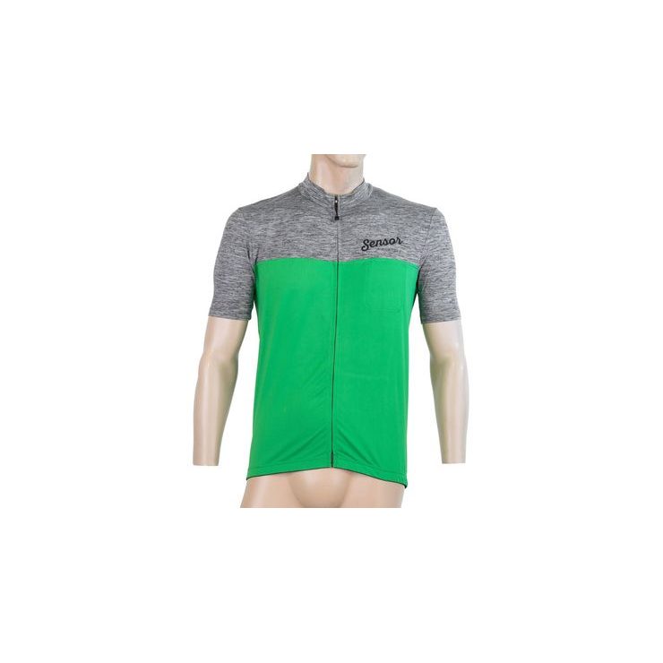SENSOR CYKLO MOTION pánský dres kr.rukáv celozip, šedá/zelená
