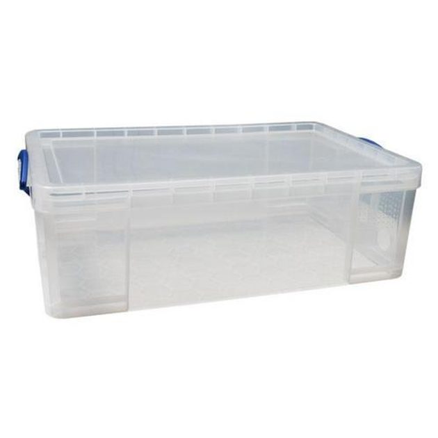 Ebal.cz - obalový materiál - Plastový úložný box s víkem na klip,  průhledný, 50 l - Plastové úložné boxy - Úložné a přepravní boxy, Boxy,  krabice, bedny, Nádoby, boxy a přepravky, Průmyslové prostory
