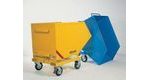 Pojízdný výklopný kontejner se sítem a výpustným kohoutem, bez kapes na vysokozdvižný vozík, objem 400 l, žlutý