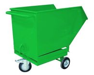 Pojízdný výklopný kontejner s kapsami pro vysokozdvižný vozík, objem 400 l, zelený