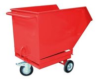 Pojízdný výklopný kontejner s kapsami pro vysokozdvižný vozík, objem 600 l, červený