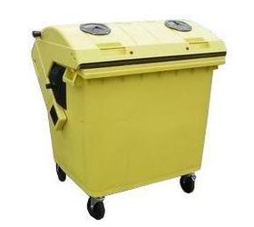 Plastová venkovní popelnice na tříděný odpad, objem 1 100 l, žlutá