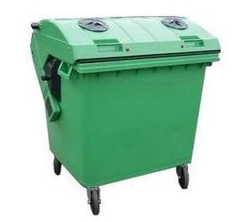 Plastová venkovní popelnice na tříděný odpad, objem 1 100 l, zelená