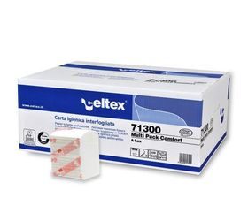 Skládaný toaletní papír Celtex Comfort 2vrstvý, 11 x 18 cm, 250 útržků, bílý, 36 ks