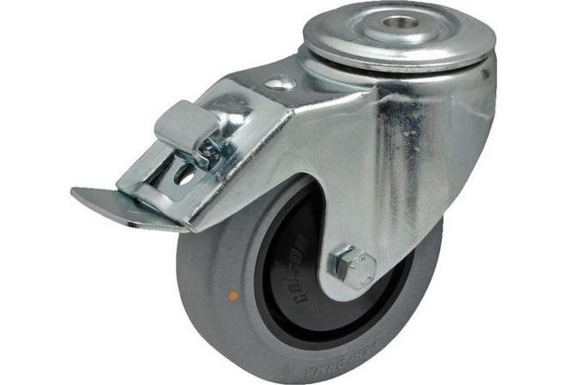 Antistatické gumové přístrojové kolo se středovým otvorem, Ø 80 mm, otočné s brzdou, kuličkové ložisko