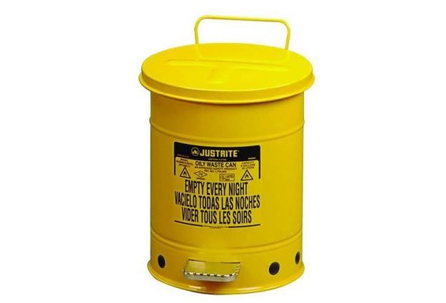 Kovový odpadkový koš pro hořlavé a nebezpečné látky, objem 79 l, žlutý