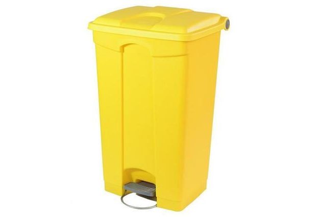 Plastový odpadkový koš Manutan, objem 90 l, žlutý