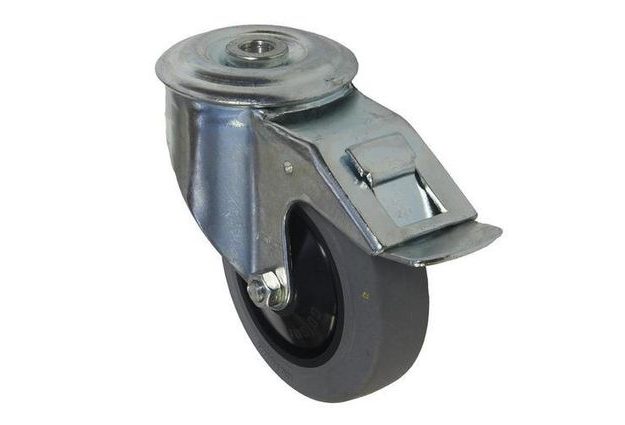 Antistatické gumové přístrojové kolo se středovým otvorem, Ø 100 mm, otočné s brzdou, kuličkové ložisko