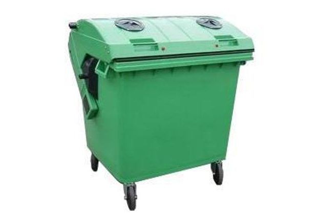Plastová venkovní popelnice na tříděný odpad, objem 1 100 l, zelená