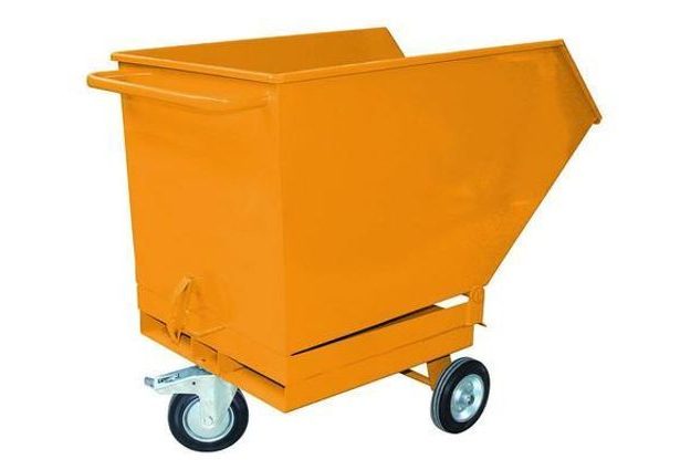 Pojízdný výklopný kontejner s kapsami pro vysokozdvižný vozík, objem 600 l, žlutý