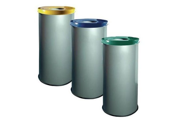 Sada 3 ks kovových odpadkových košů EKO na tříděný odpad, objem 3 x 45 l