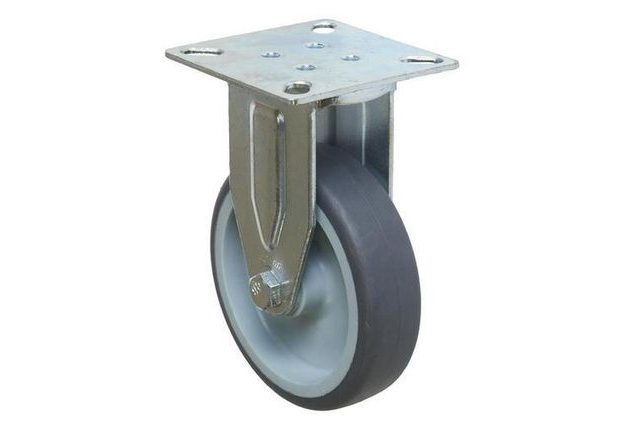Gumové přístrojové kolo s přírubou, průměr 100 mm, pevné, kluzné ložisko