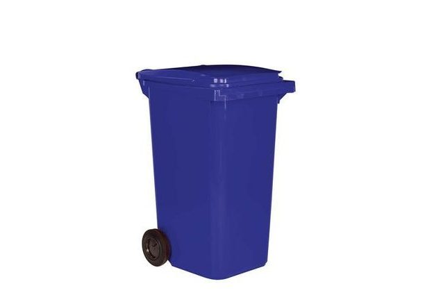 Plastová venkovní popelnice na tříděný odpad, objem 240 l, modrá