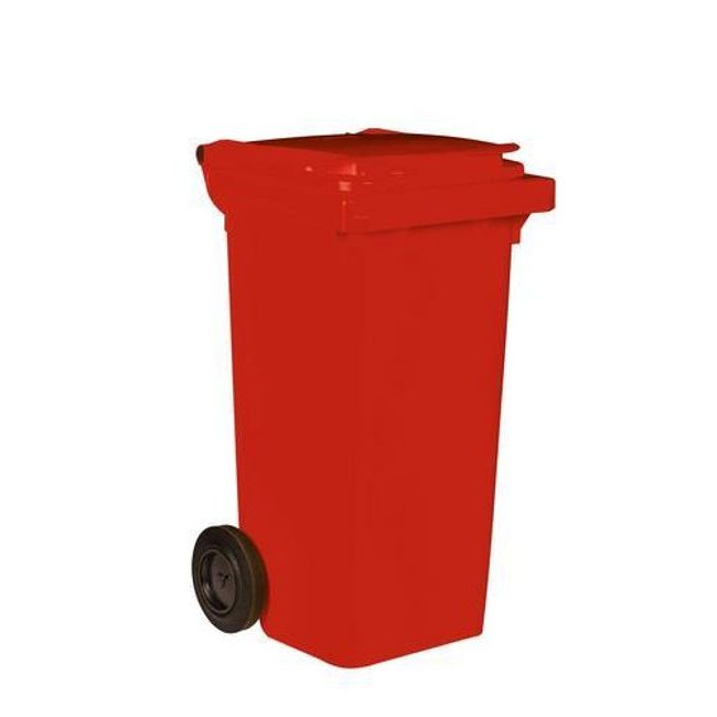 Plastová venkovní popelnice na tříděný odpad, objem 120 l, červená