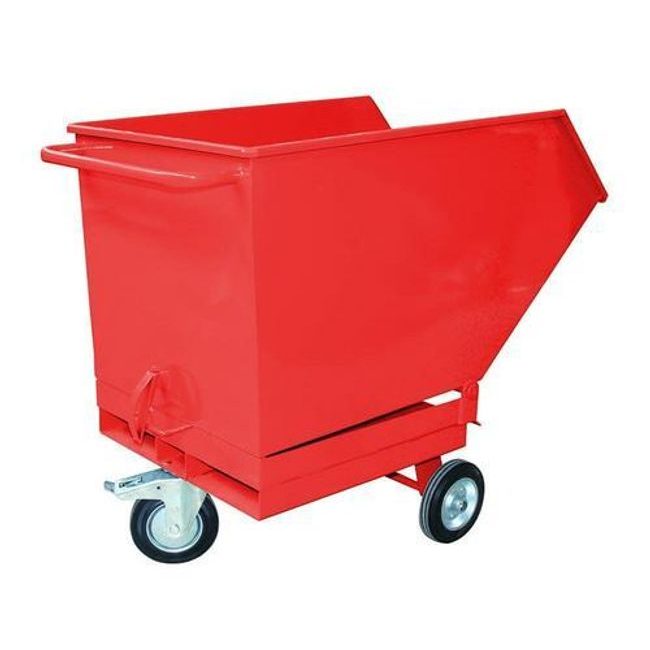 Pojízdný výklopný kontejner s kapsami pro vysokozdvižný vozík, objem 400 l, červený