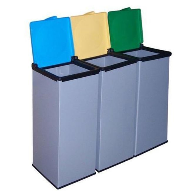 Ebal.cz - obalový materiál - Sada 3 ks plastových odpadkových košů Monti na tříděný  odpad, objem 3 x 85 l, kombinace barev - Nádoby a koše na tříděný odpad -  Nádoby na