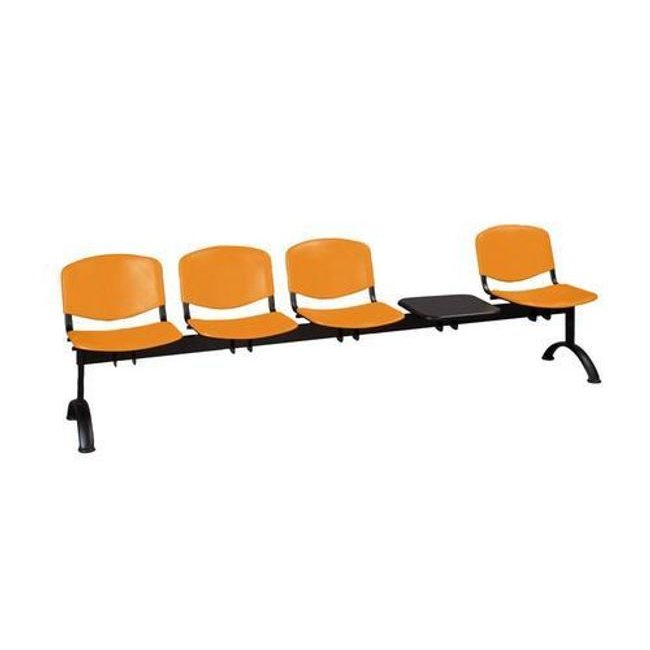 Lavice ISO, čtyřmístná se stolkem, černý plast/oranžová