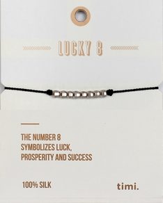 MAKE A WISH series: Black Lucky 8 Silk Silver Bracelet