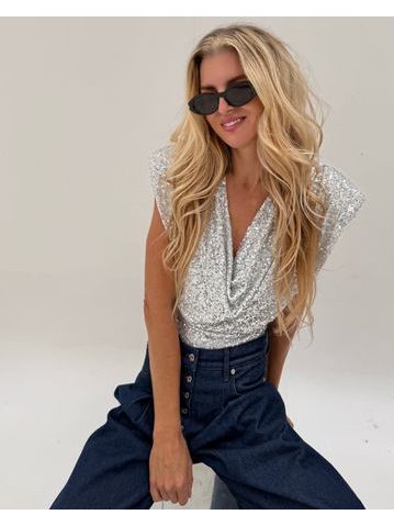 Sequin Bodysuit Silver Glow BeChick ❤