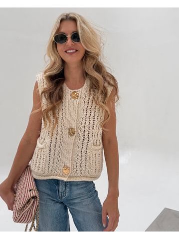 White Golden Button Vest BeChick ❤